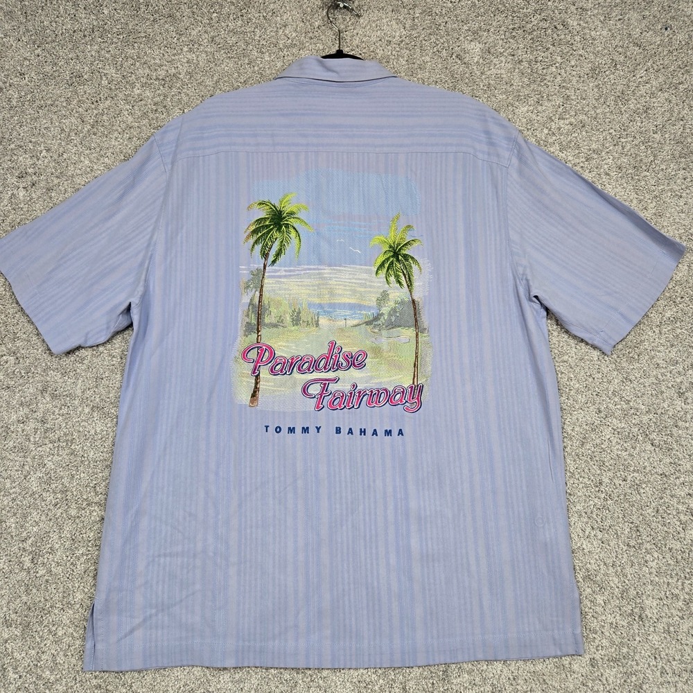 Tommy Bahama Embroidered silk shirt mens‎ Large Paradise Fairway Golf Palm Tree